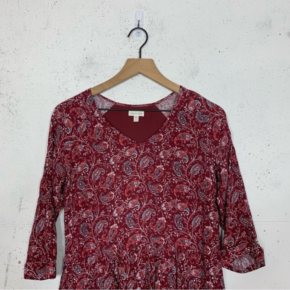 Garnet Hill Paisley Print Floral Longe Sleeve Dress Size 4 - Picture 2 of 11